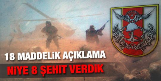 TSK'dan 18 maddelik Dağlıca açıklaması 